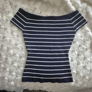 Emerson Lang Navy and White Striped Crop Top